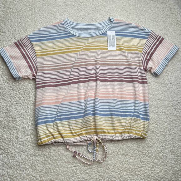 American Eagle Crop Tie Front Stripe Tee XS NWT - Picture 1 of 8